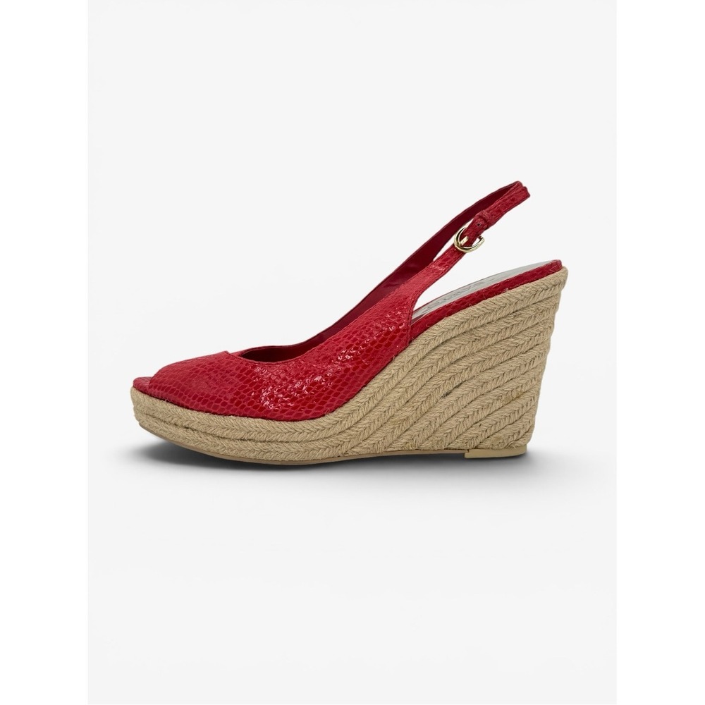 00s Franco Sarto Espadrille Wedge Slingback Sandals Red Leather 7 Peep toe